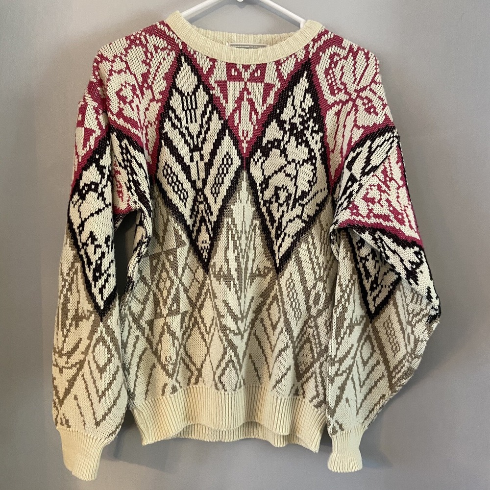 EMPORIO GITANO VINTAGE KNIT SWEATER S Geometric Pink Black Beige